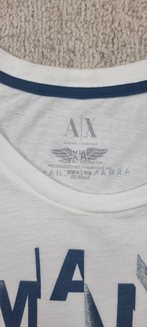 Camiseta Armani Exchange A|X blanca estampado gráfico – Talla L