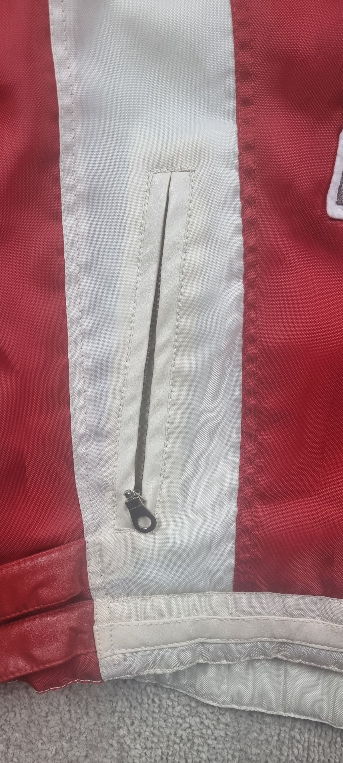 Chaqueta motera vintage Tianlong Motor Rider roja y blanca – Talla L