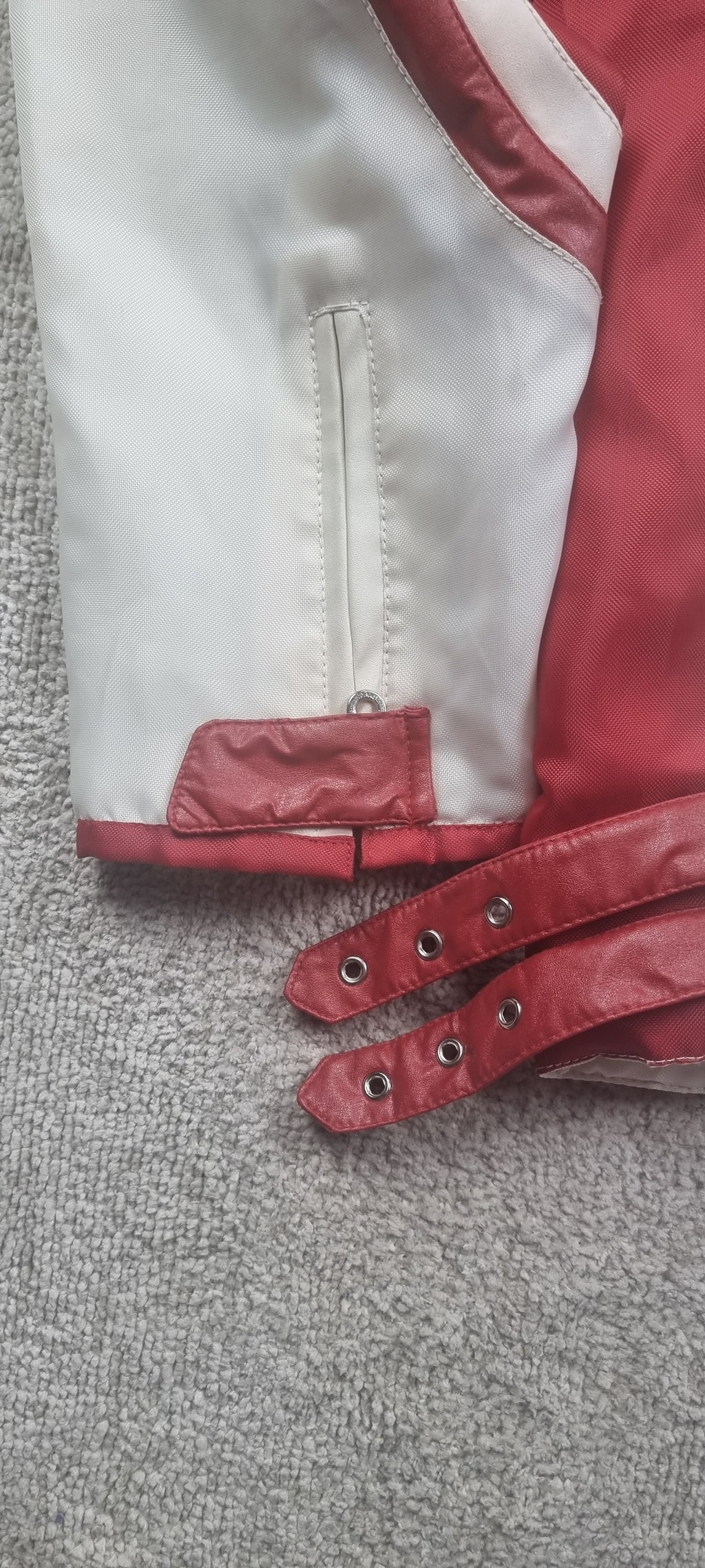 Chaqueta motera vintage Tianlong Motor Rider roja y blanca – Talla L