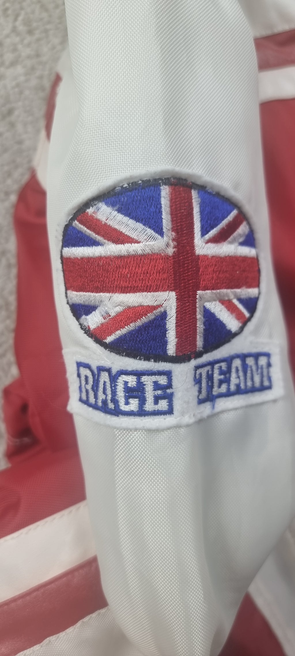 Chaqueta motera vintage Tianlong Motor Rider roja y blanca – Talla L