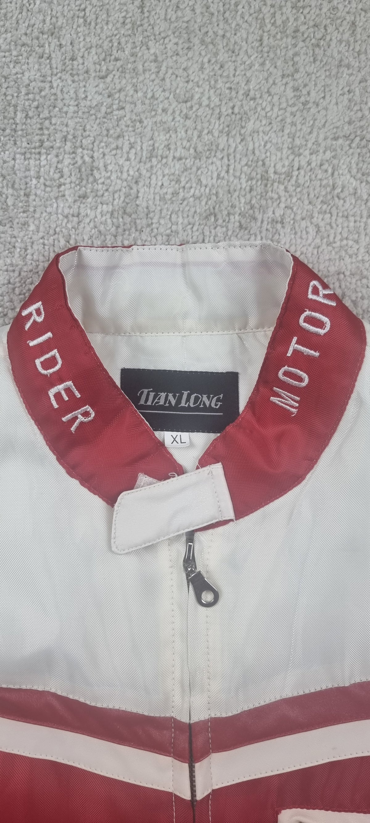 Chaqueta motera vintage Tianlong Motor Rider roja y blanca – Talla L
