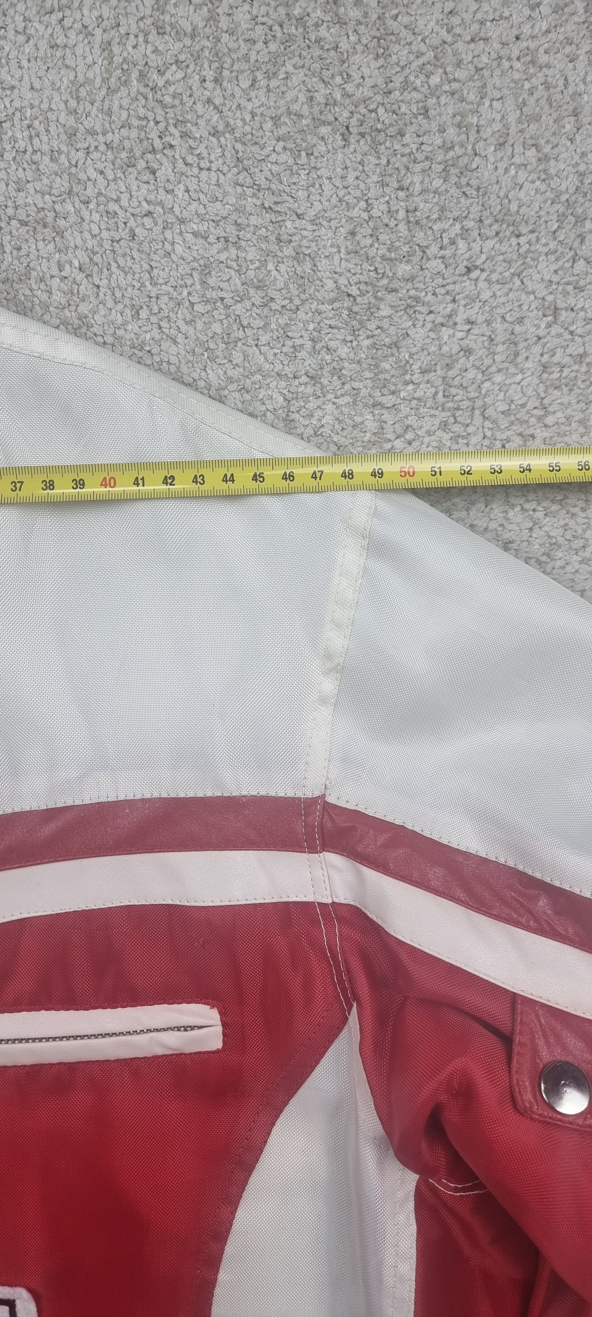 Chaqueta motera vintage Tianlong Motor Rider roja y blanca – Talla L