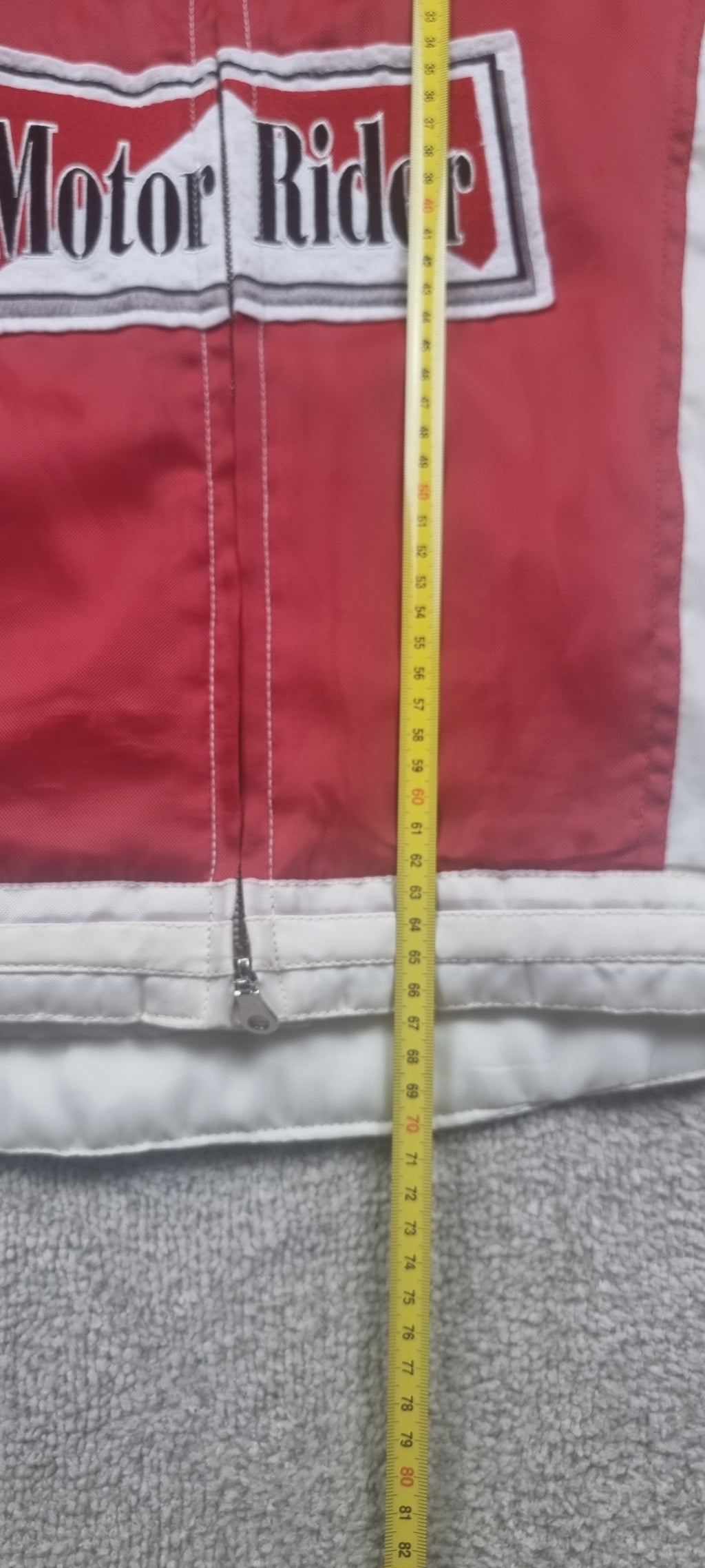 Chaqueta motera vintage Tianlong Motor Rider roja y blanca – Talla L
