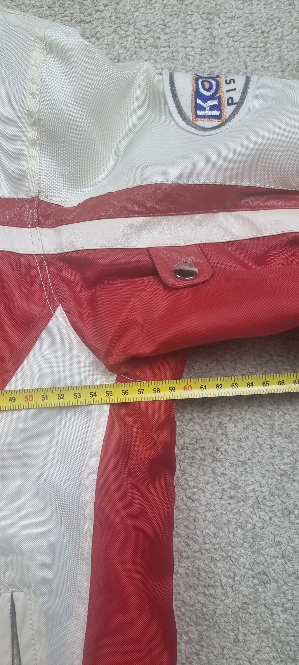 Chaqueta motera vintage Tianlong Motor Rider roja y blanca – Talla L
