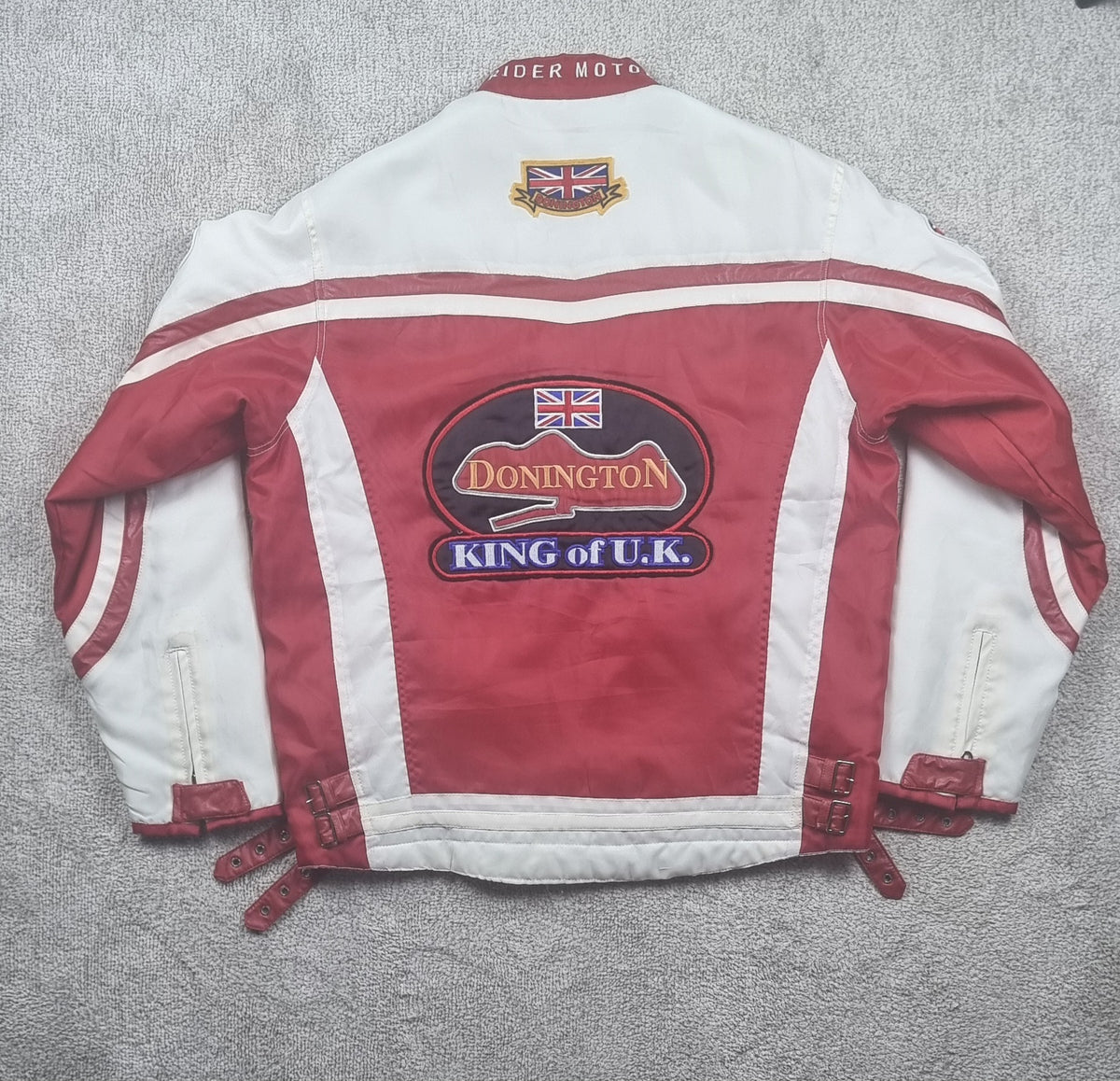 Chaqueta motera vintage Tianlong Motor Rider roja y blanca – Talla L