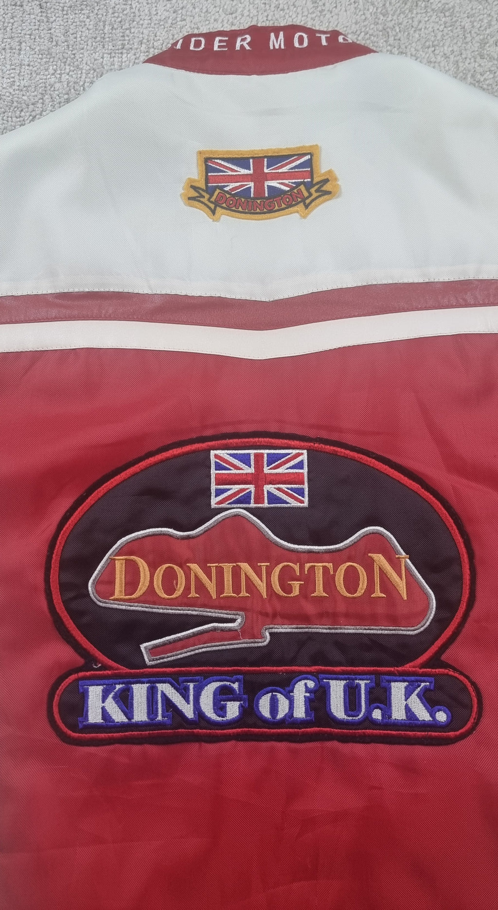 Chaqueta motera vintage Tianlong Motor Rider roja y blanca – Talla L