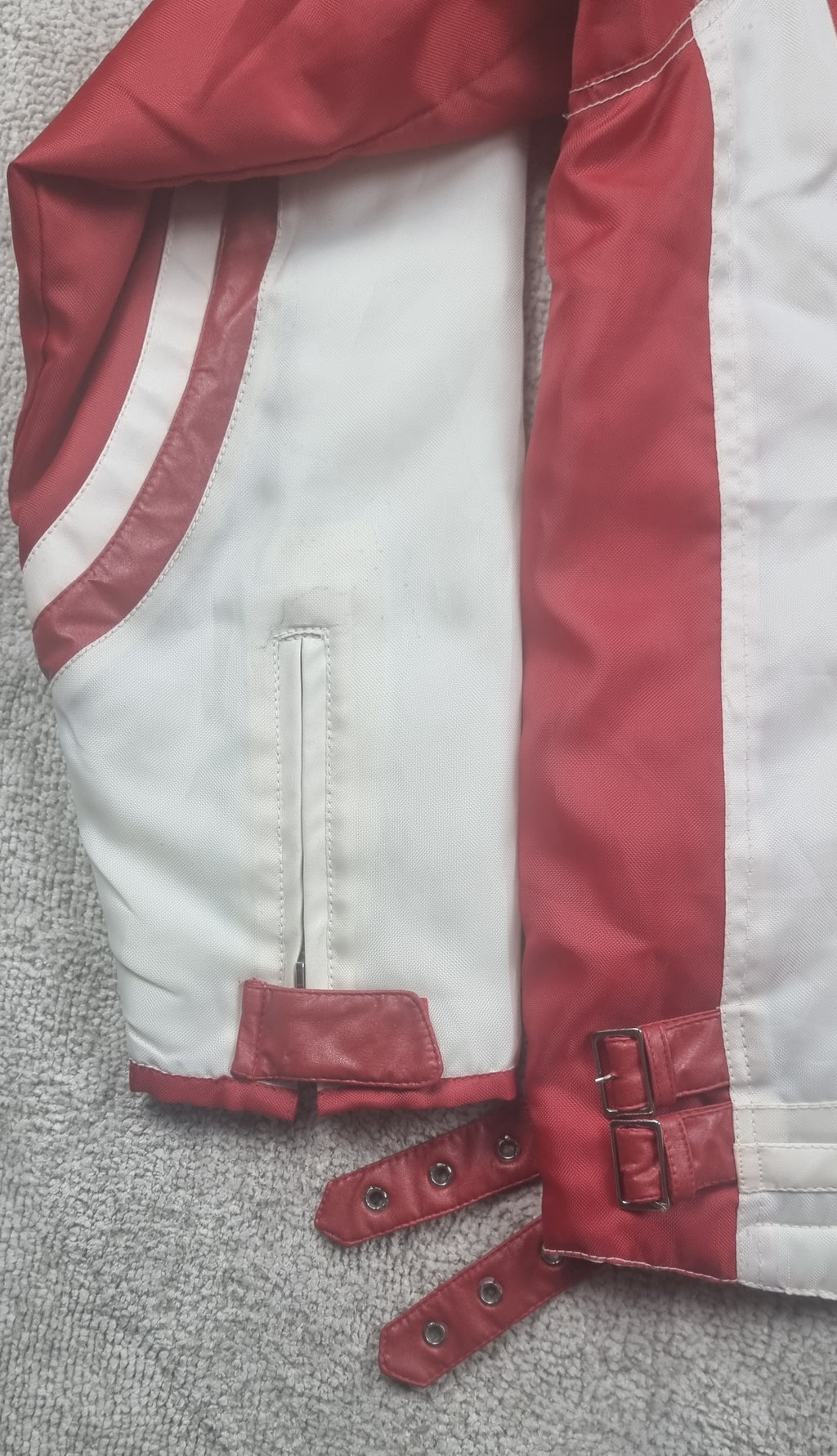 Chaqueta motera vintage Tianlong Motor Rider roja y blanca – Talla L