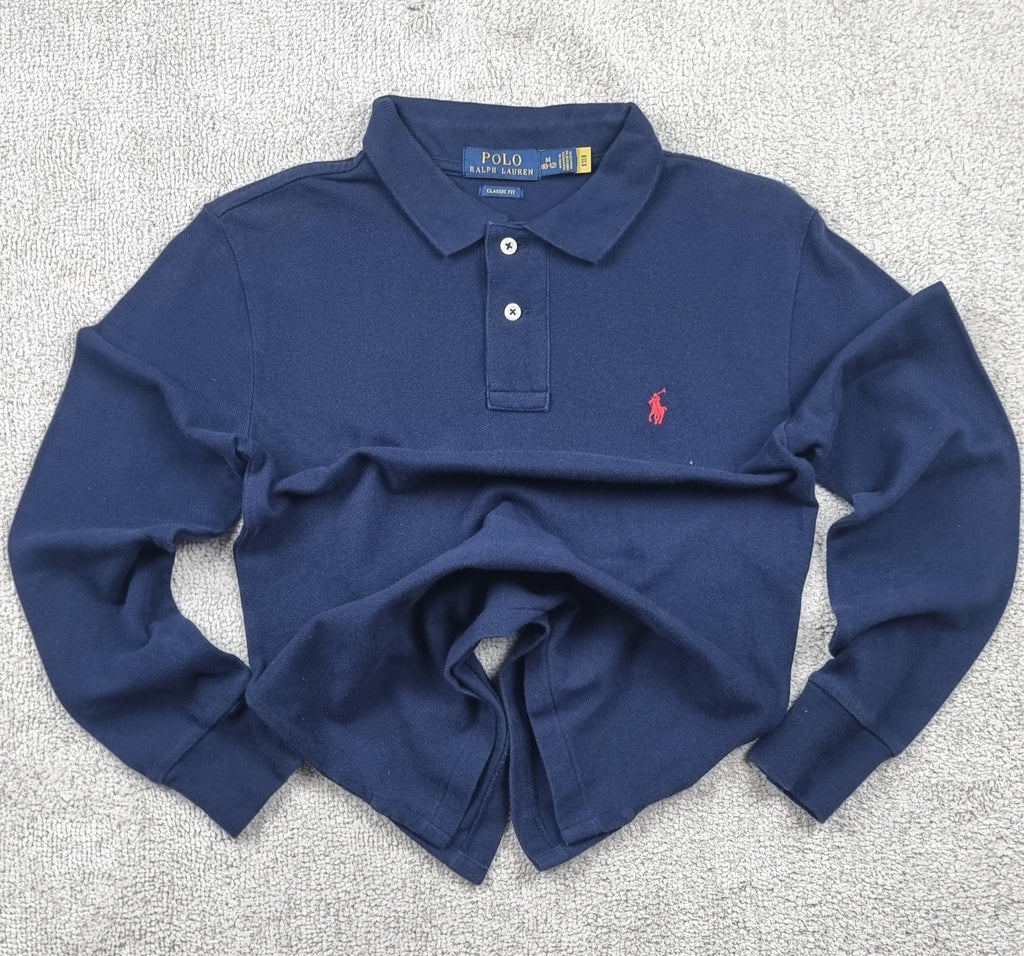 Polo Ralph Lauren Classic Fit azul marino manga larga – Talla M (10-12)
