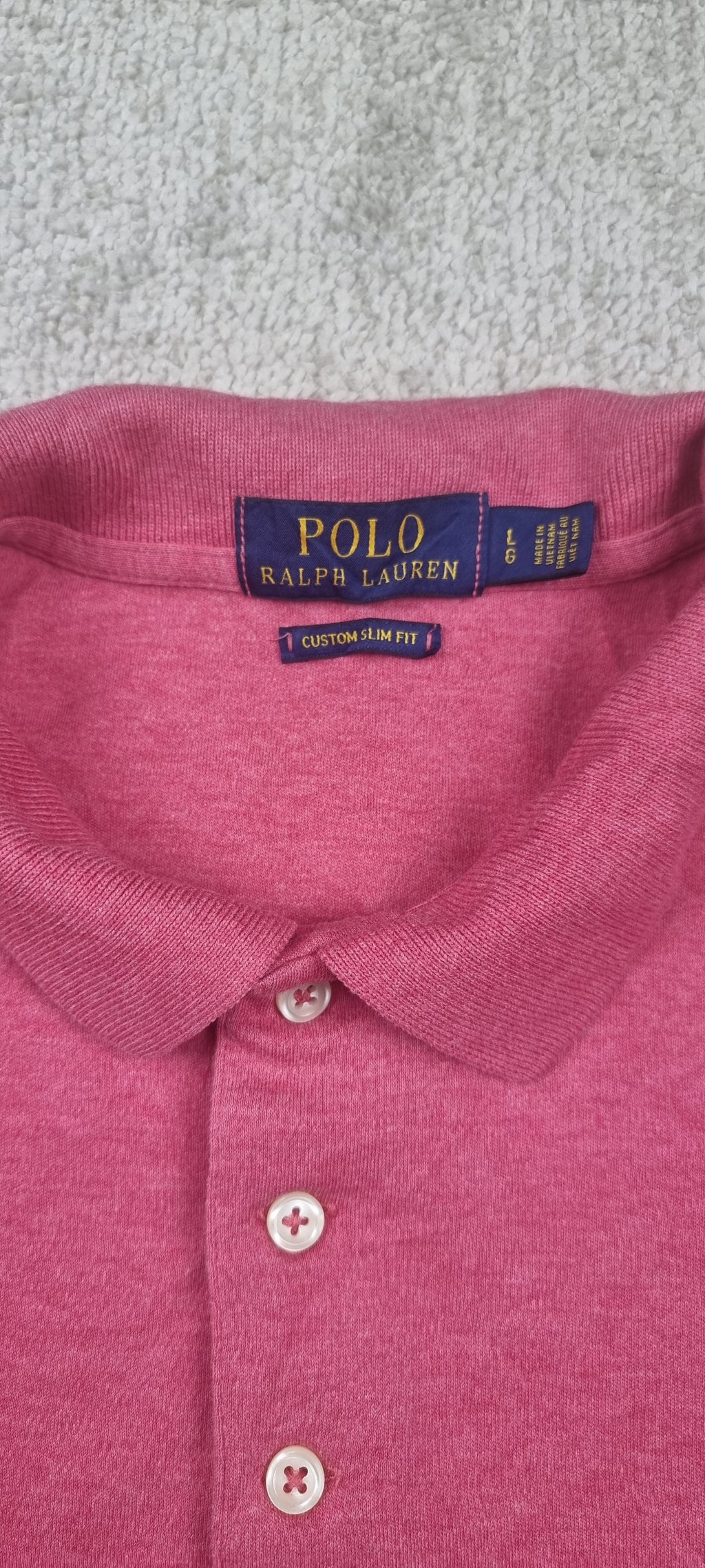 Polo Ralph Lauren Custom Slim Fit rosa jaspeado – Talla L