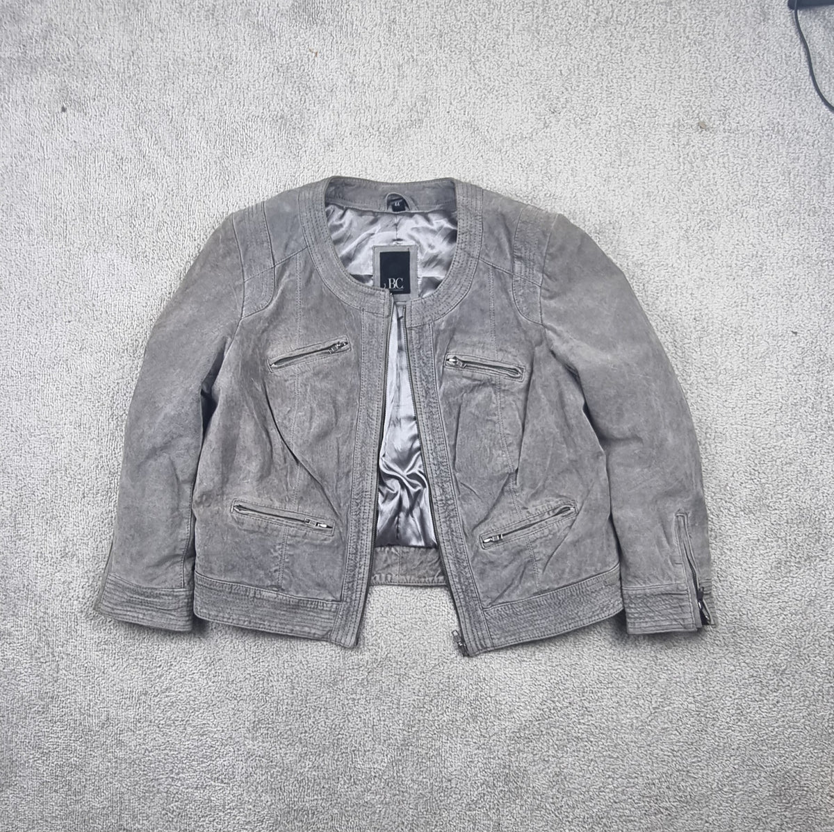 Chaqueta Biker de Piel Gris B.C. Talla 44