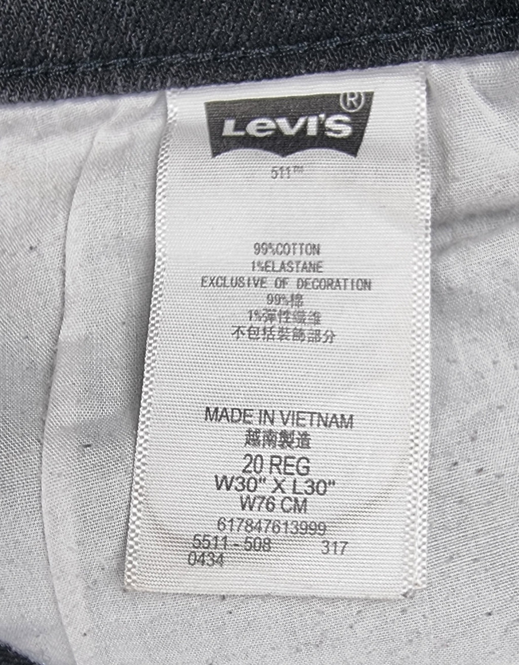 Levi's 511 Slim Jeans Negro/Gris W30 L30