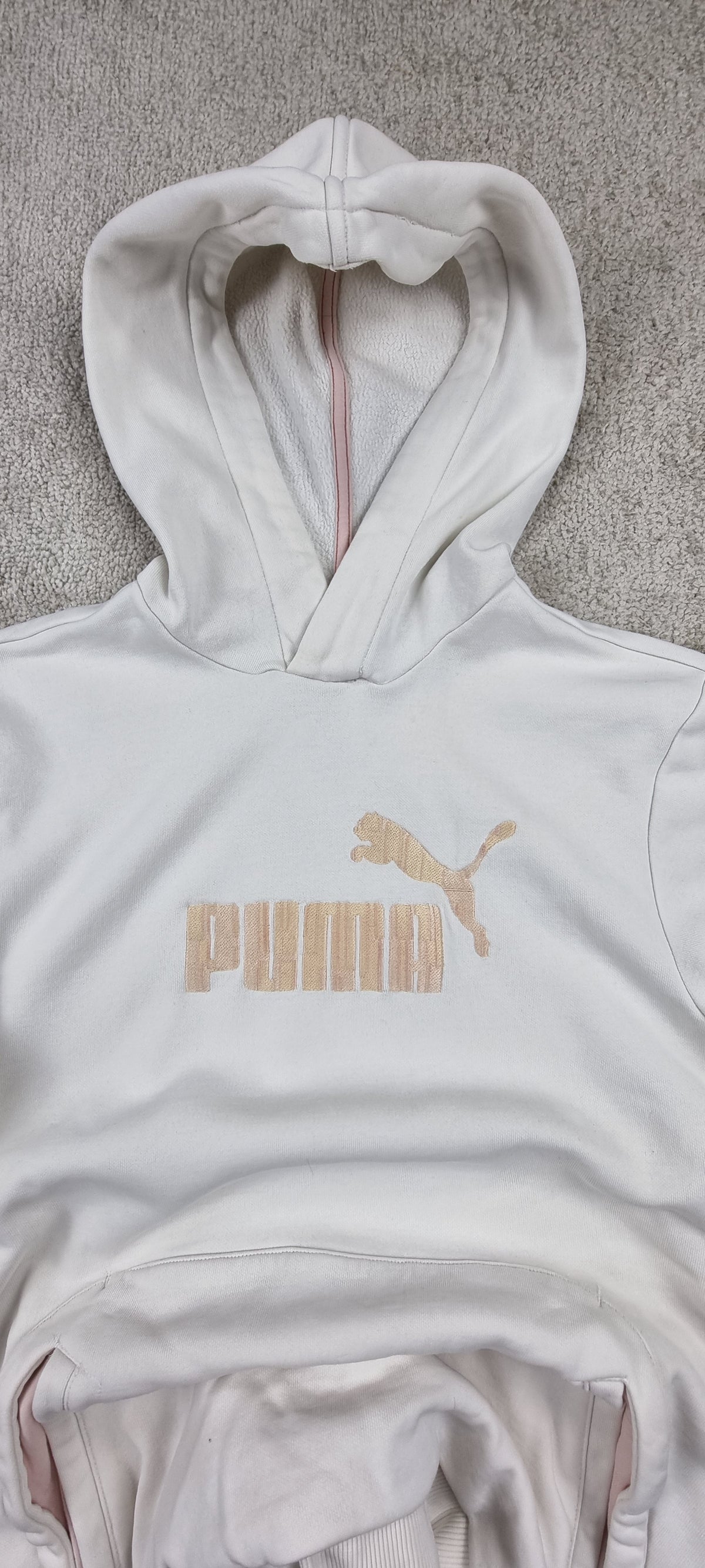 Sudadera Puma con Capucha Blanca Logo Bordado Beige – Talla XL