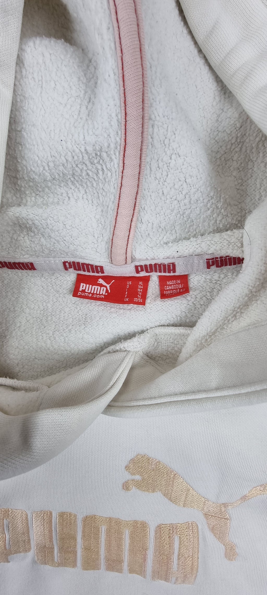 Sudadera Puma con Capucha Blanca Logo Bordado Beige – Talla XL