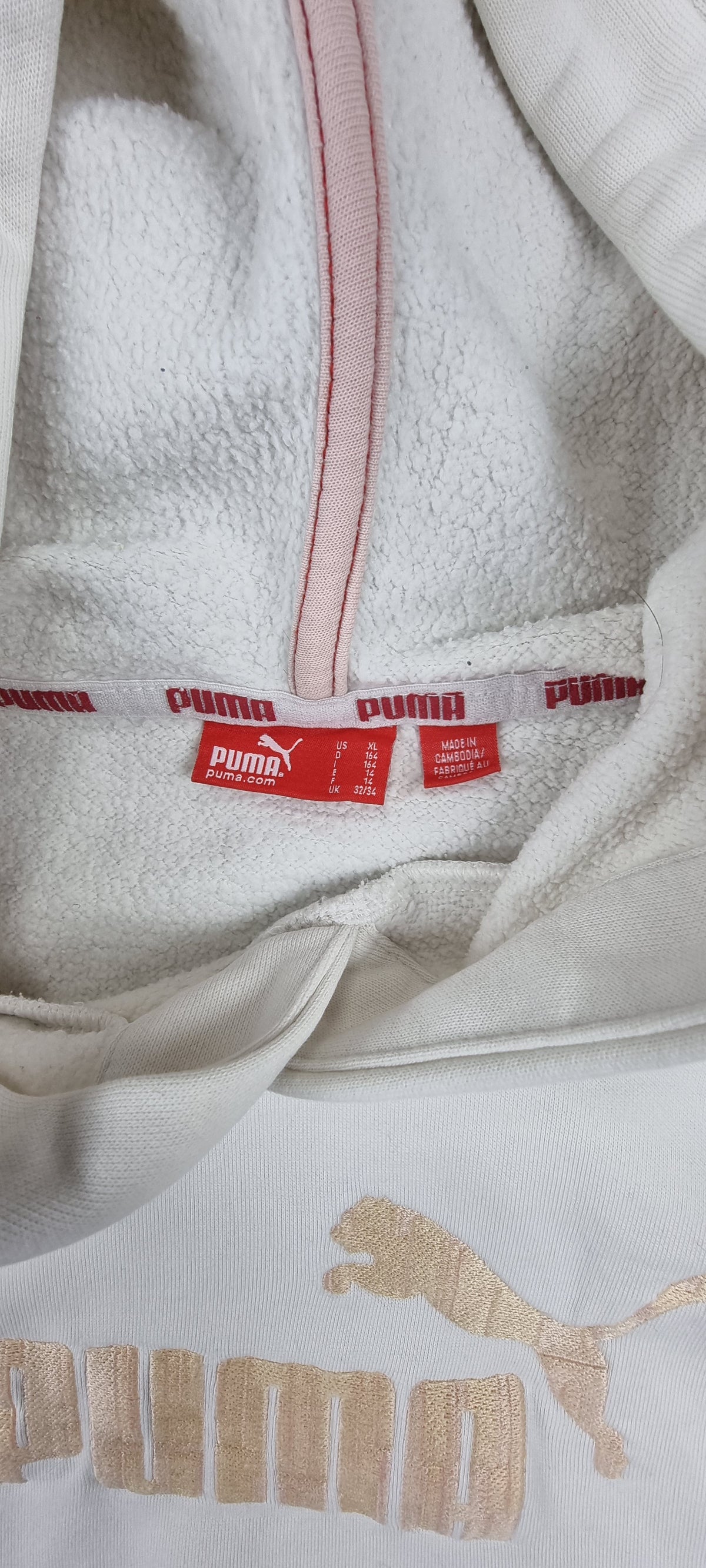 Sudadera Puma con Capucha Blanca Logo Bordado Beige – Talla XL