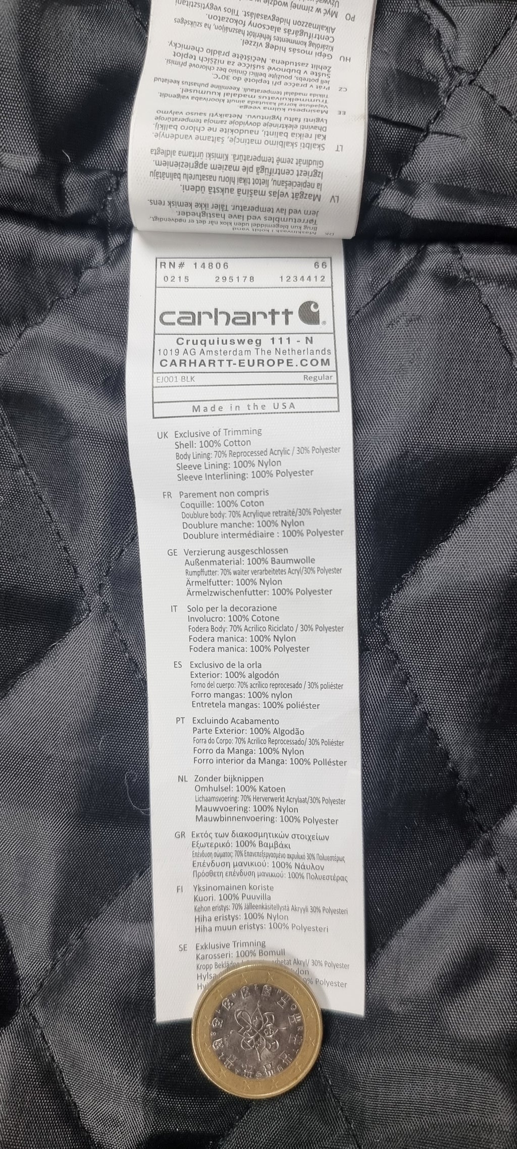 Chaqueta Carhartt Rework Detroit Made in USA Negra Talla L