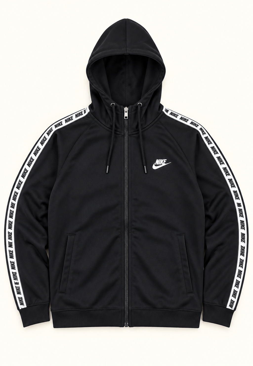 Sudadera Nike Sportswear Negra con Capucha y Logo Tape
