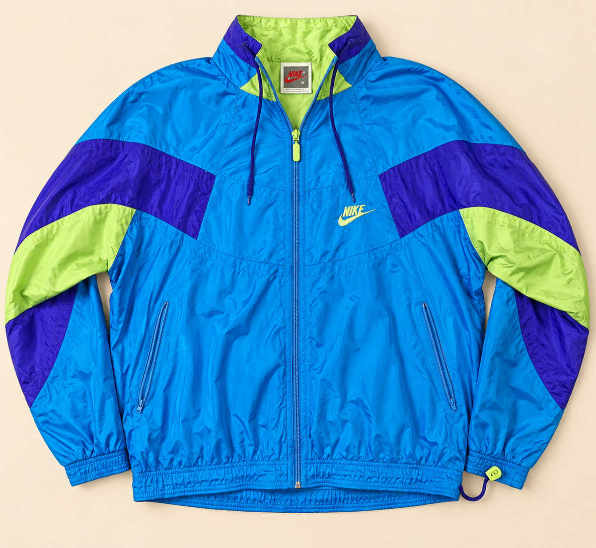 Cortavientos Nike Vintage 90s Color Block Azul, Morado y Verde – Talla M