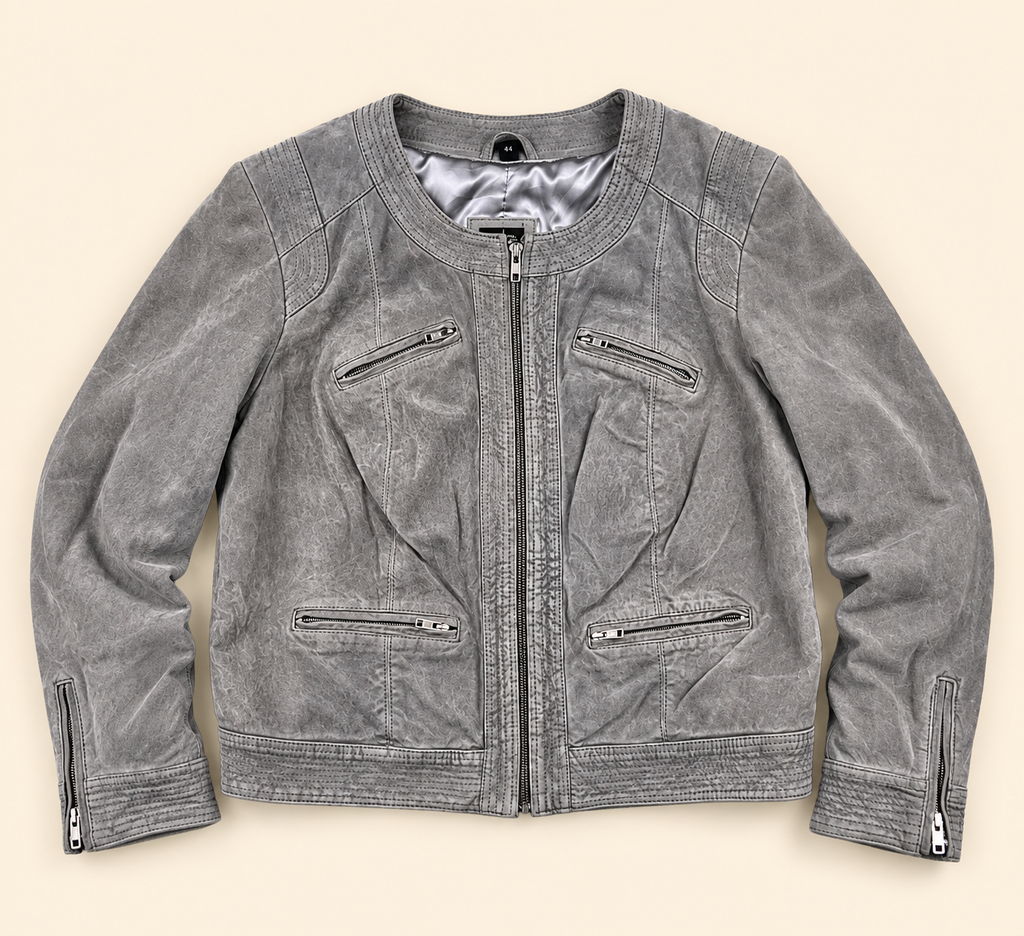 Chaqueta Biker de Piel Gris B.C. Talla 44