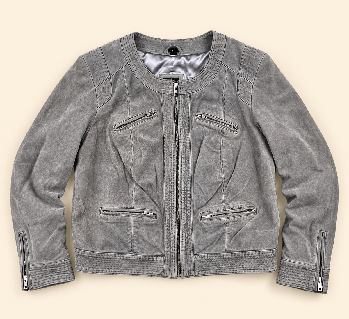 Chaqueta Biker de Piel Gris B.C. Talla 44