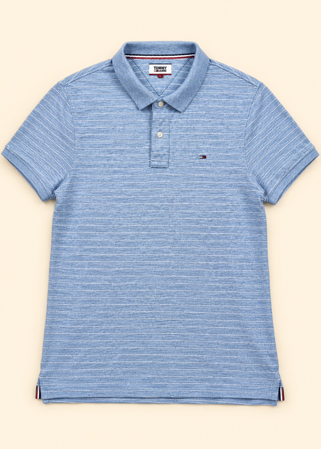 Polo Tommy Jeans azul jaspeado de rayas – Talla L
