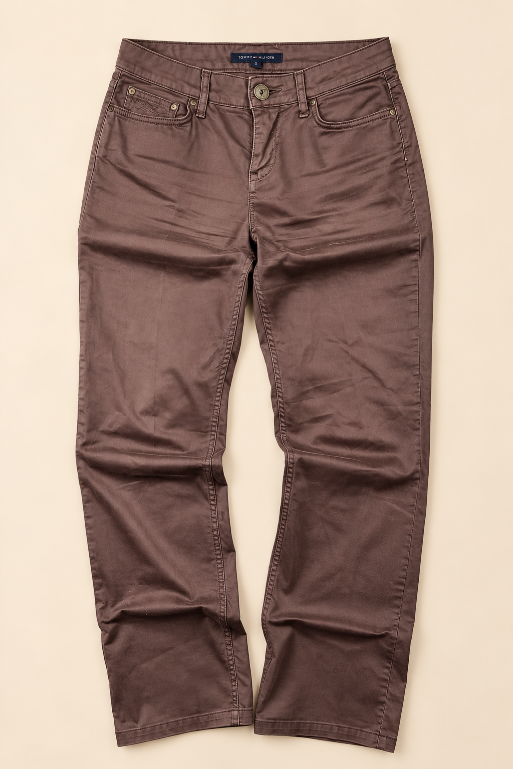 Pantalón Tommy Hilfiger Marrón Corte Recto – Talla XS